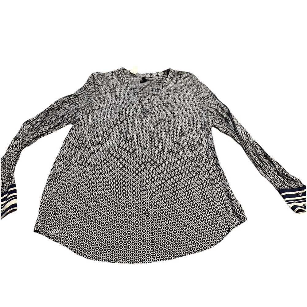 Talbots Women's Long Sleeve Navy Blue Button Down‎ V Neck Size Medium New